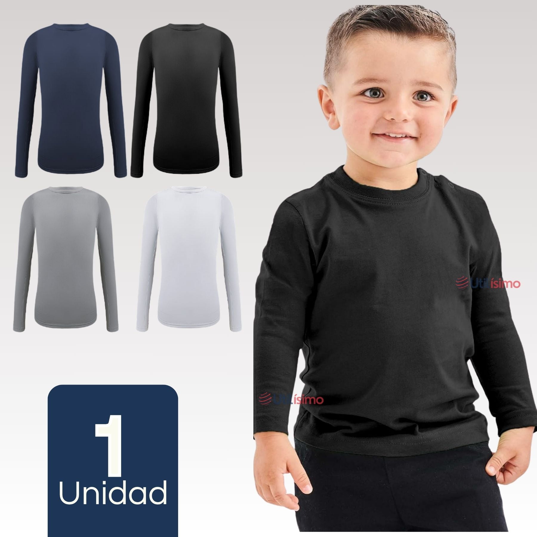Mas Clothing - Camiseta Bambú Primera Capa Polera Niño Cuello Redondo Surtido