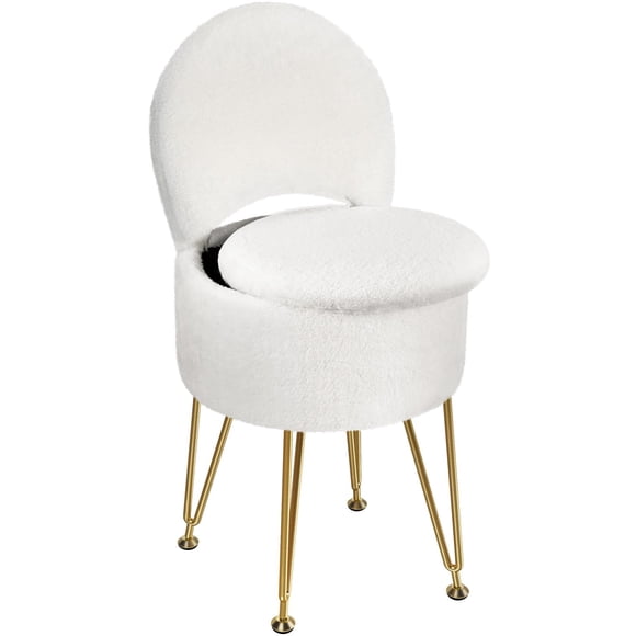 Taburete de tocador GREENSTELL con respaldo plegable para almacenamiento, color blanco