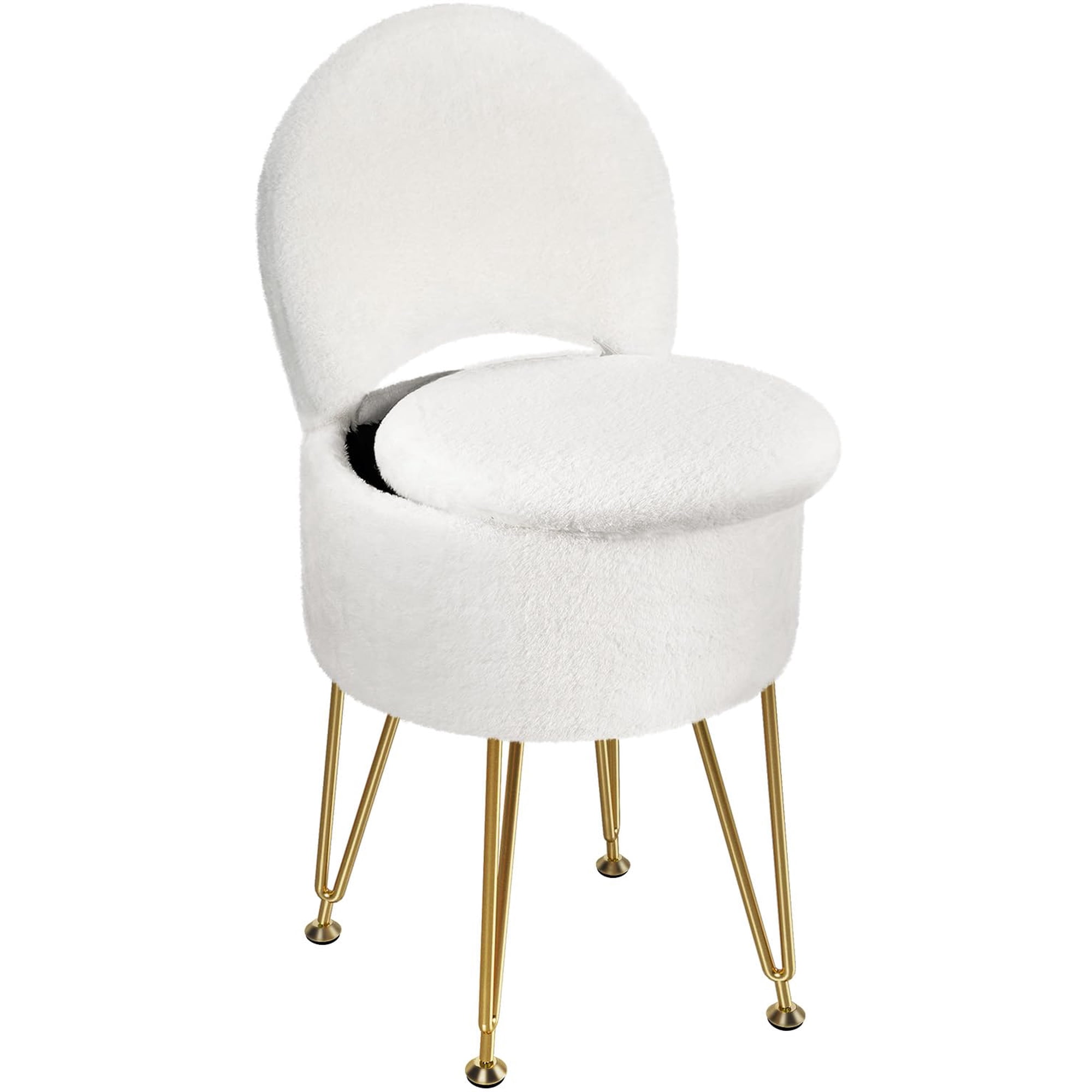 Taburete De Tocador Greenstell Con Respaldo Plegable Para Almacenamiento, Color Blanco