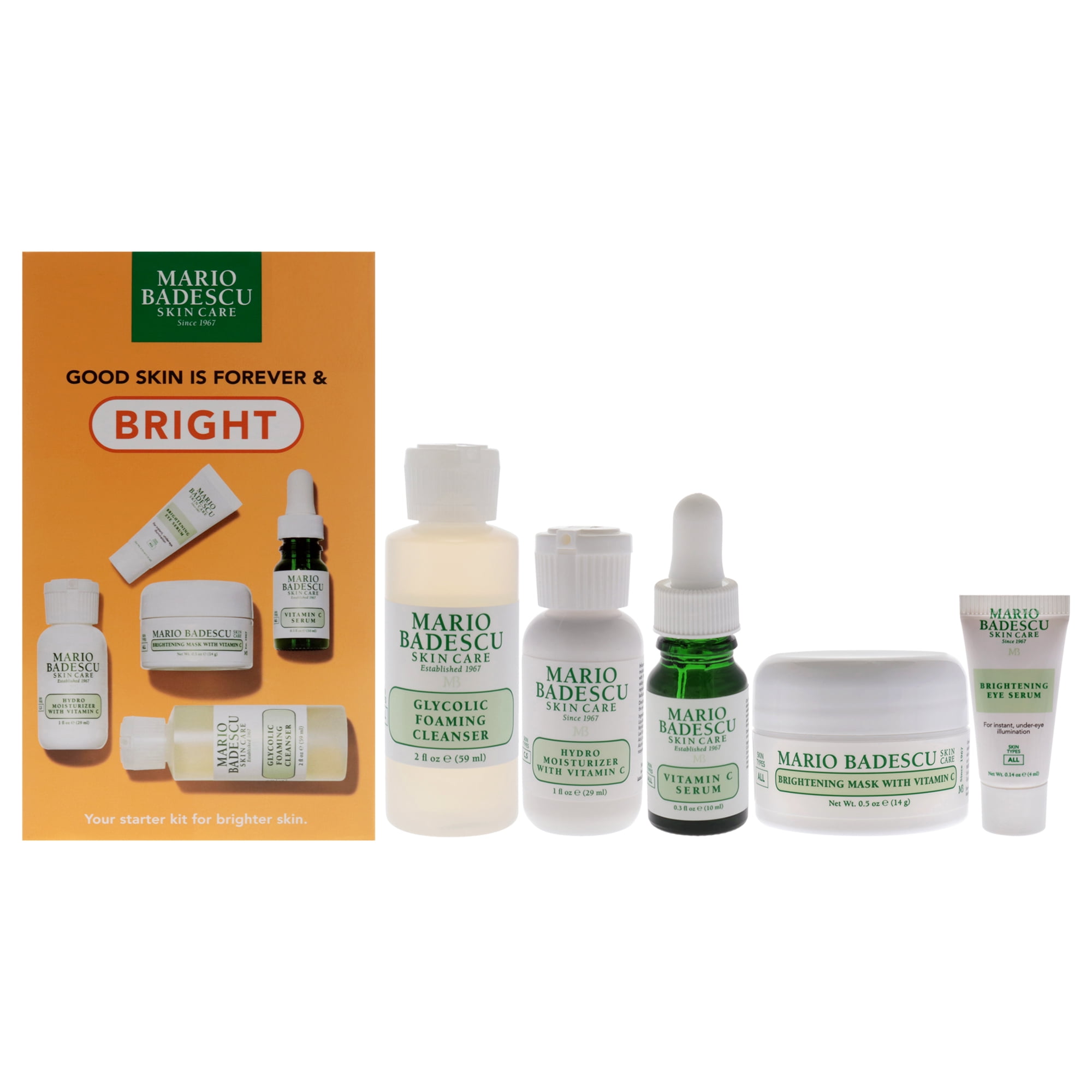 Set Cuidado De La Piel Mario Badescu 5 Limpiadores 56ml Suero Vitamina C 0.9ml Hidratante 28ml Mascarilla 14ml Suero Iluminador Ojos 44ml Mujer