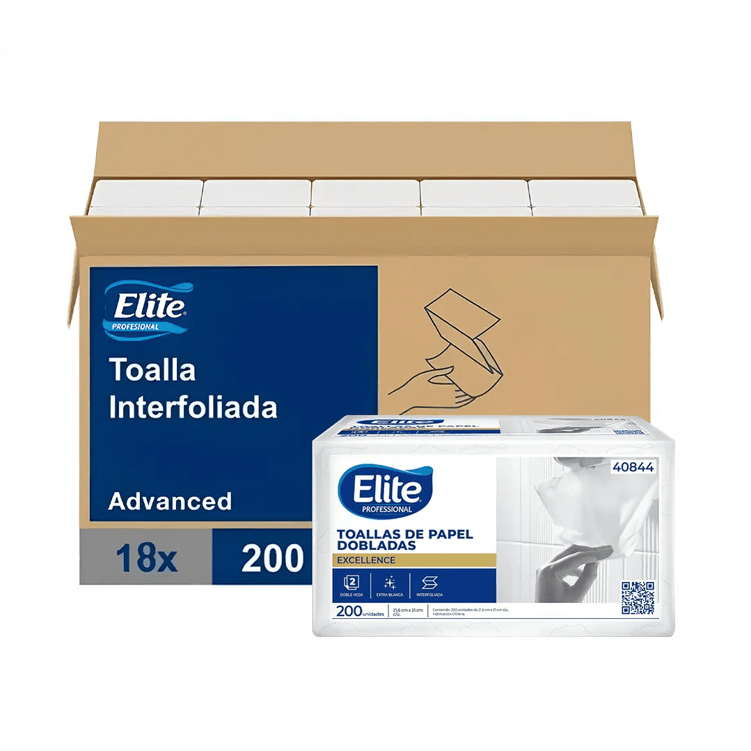 Toalla Interfoliada Doble Hoja Elite 18 Pq X 200 Hojas. Toalla Papel