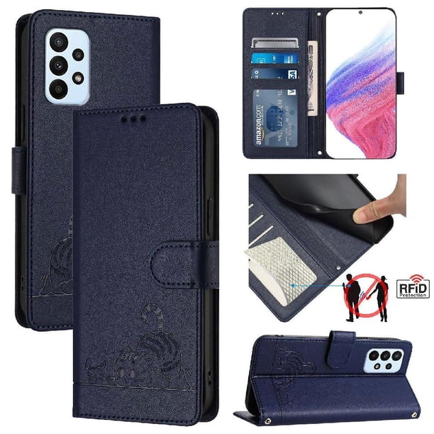 Funda tipo cartera FOXDOCK para Samsung Galaxy F23 5G con soporte, ranuras, RFID, diseño de gato