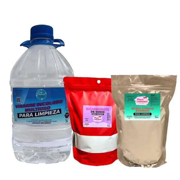 Pack vinagre 10% Incoloro 3 litros + 1 kilo de Bicarbonato + 1 kilo Acido Cítrico