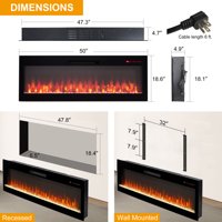 M&Ms - Smart 50"" Wifi-Enabled Electric Fireplace Heater, Recessed In-Wall And Wall-Mounted