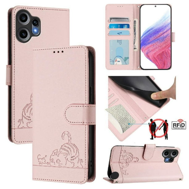 Funda tipo cartera FOXDOCK para Nothing CMF Phone 2 Pro con soporte, ranuras, RFID, diseño de gato