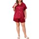 thumbnail image 1 of Agnes Orinda Conjunto de Pijama de Satén para Mujer Talla Grande 2 Piezas Cuello con Solapa Botones Camiseta de Manga Corta y Pantalones Cortos con Puños Ropa de Dormir Brillante y Sedosa 2X Rojo, 1 of 8
