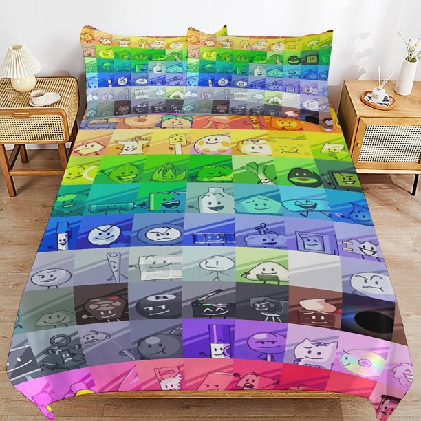 x562 Battle for Dream Island BFDI Bed Duvet Cover Microfiber Bedding Sets 3D Printed Lightweight 3 Piece Comforter Sets, 1 Duvet Cover And 2 Pillow Shams for Kids Boys Girls 90"x90" jn562