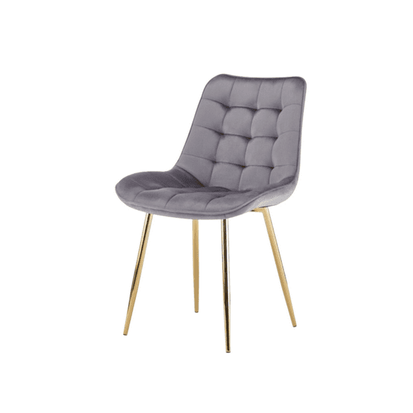 Silla De Comedor Roma Tapiz Felpa Base Resistente Dorada - Gris