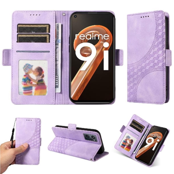 Carcasa FOXDOCK Realme 9i de cuero PU, diseño acolchado clásico, protección contra caídas y rayones