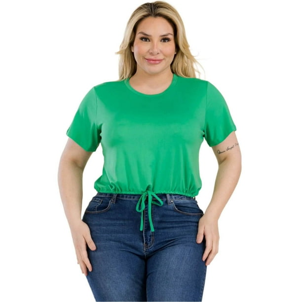 Top Corto De Manga Corta Con Cordón Ajustable En La Parte Delantera Y Lazo De Talla Grande