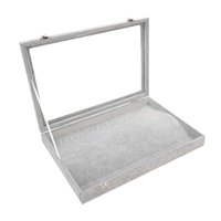 Magideal - Caja De Almacenamiento De Joyas, Bandeja De Joyería Con Tapa Transparente, Soporte Para Presentación De Joyería Para Anillos, Pendientes, Collares, Pu Gris