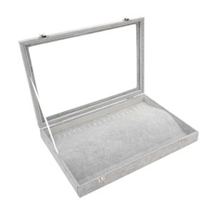 Magideal - Caja De Almacenamiento De Joyas, Bandeja De Joyería Con Tapa Transparente, Soporte Para Presentación De Joyería Para Anillos, Pendientes, Collares, Pu Gris