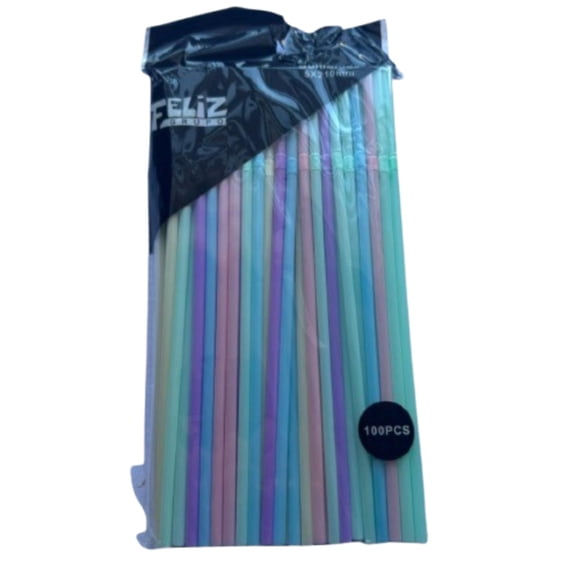 Bombilla Multicolor Pastel Plastico 100un 2,5x16cm