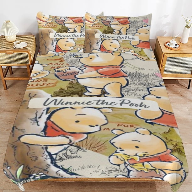 Winnie The Pooh Bed Duvet Cover Microfiber Bedding Sets 3D Printed Lightweight 3 Piece Comforter Sets for Kids Boys Girls