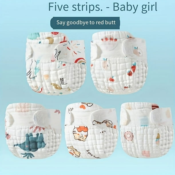 5pcs Detachable And Washable Eco-Friendly Reusable Gauze Diaper, Baby Diaper, Newborn Diaper, Pure Cotton, Washable Baby Diaper Pants, Summer
