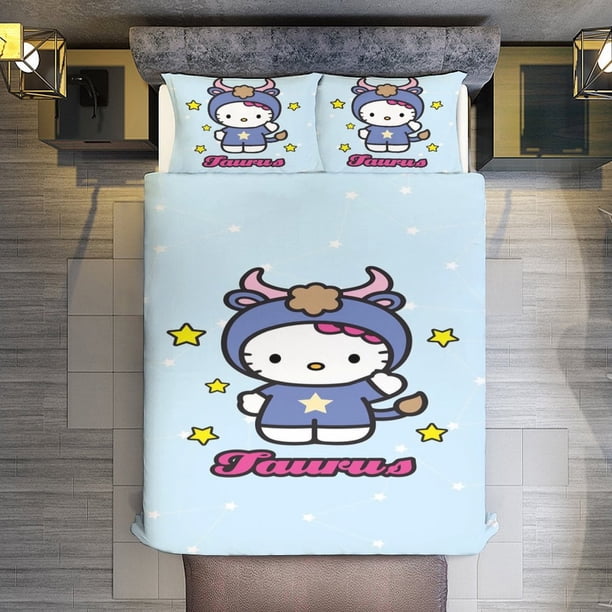 Taurus Hello Kitty Comforter Twin SizeComforter Set for Kids Girls3Pcs Bedding Set Printed Comforter with 2 PillowcasesDown AlternativeSoft and Lightweight Bed Sheets
