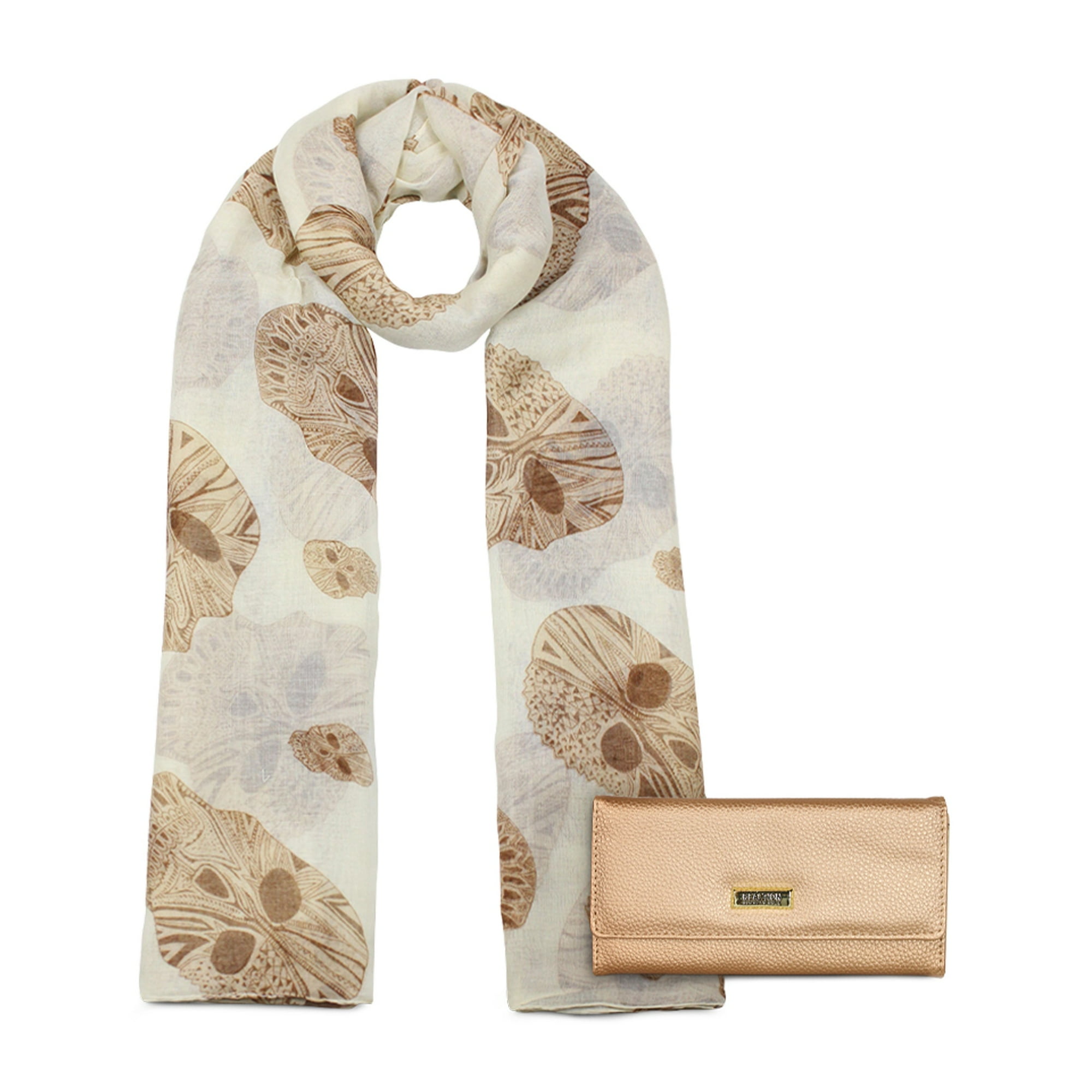 Kubayoff - Kenneth Cole - Pack Bufanda Omani Beige + Billetera Fidelia Rosa Metalizado