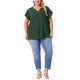 thumbnail image 2 of Agnes Orinda Mujeres Tallas Grandes Tops de Escuela Universidad Textura Cuello en V con Muesca Mangas con Volantes Verano Casual Camisetas Blusas 4X Verde Militar, 2 of 6