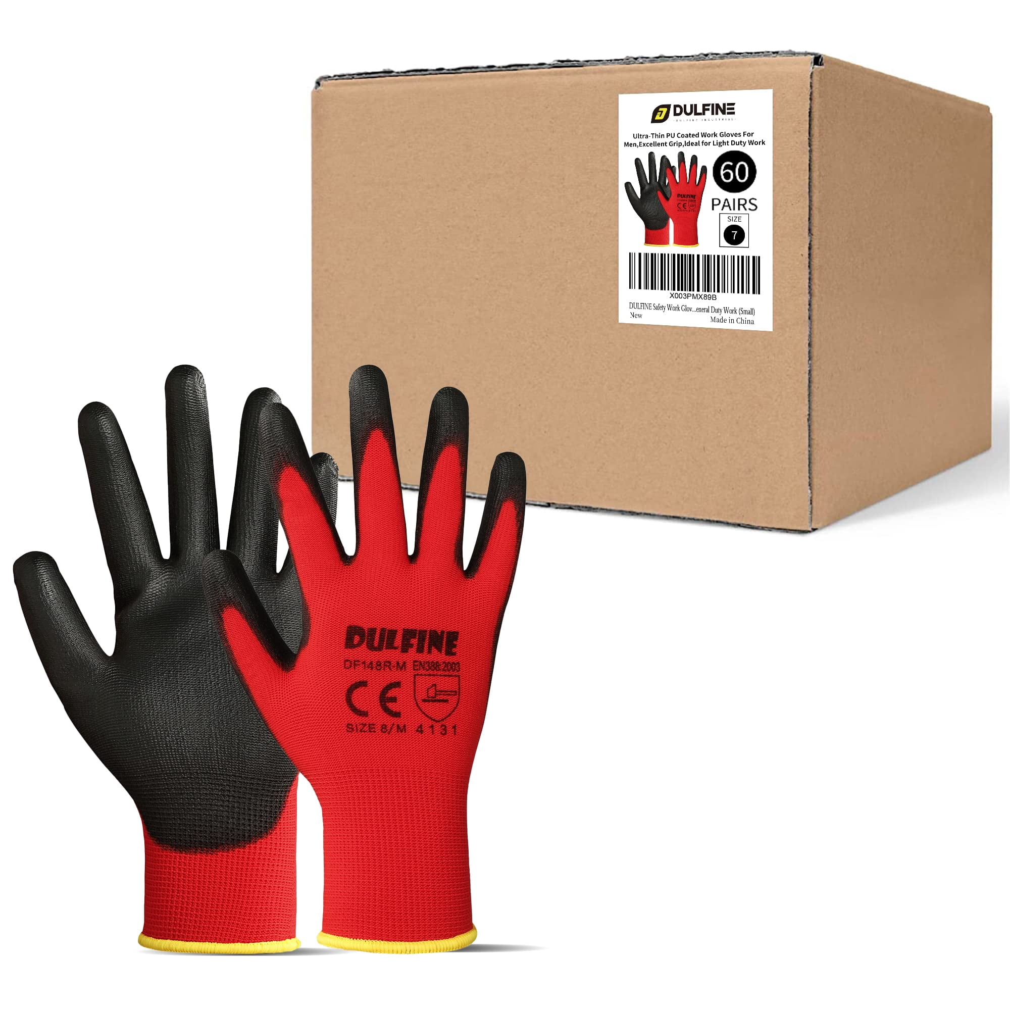 Guantes De Trabajo De Seguridad Dulfine Con Revestimiento De Poliuretano Rojo Para Uso General
