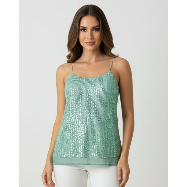Blusa Mujer de Tirantes con Lentejuelas Brillantes