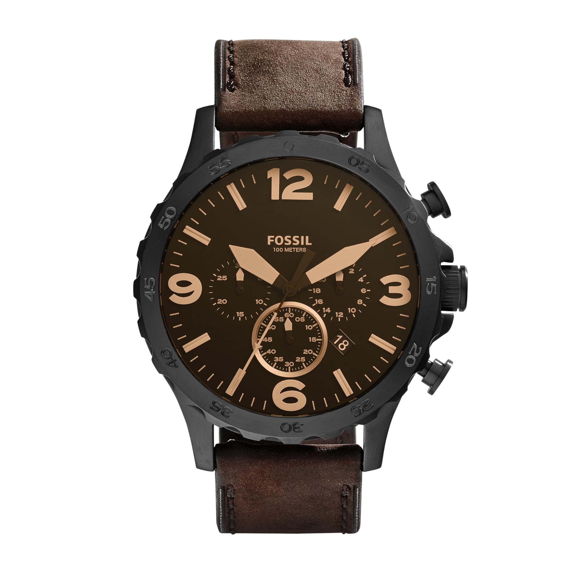 Reloj Fossil Nate Quartz De Piel De Acero Inoxidable Para Hombre
