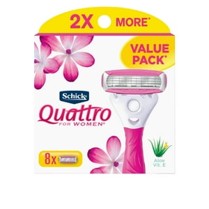 Schick Hydro Silk - Repuestos Para Maquinilla De Afeitar Schick Quattro Para Mujer, Paquete Económico De 8 Unidades