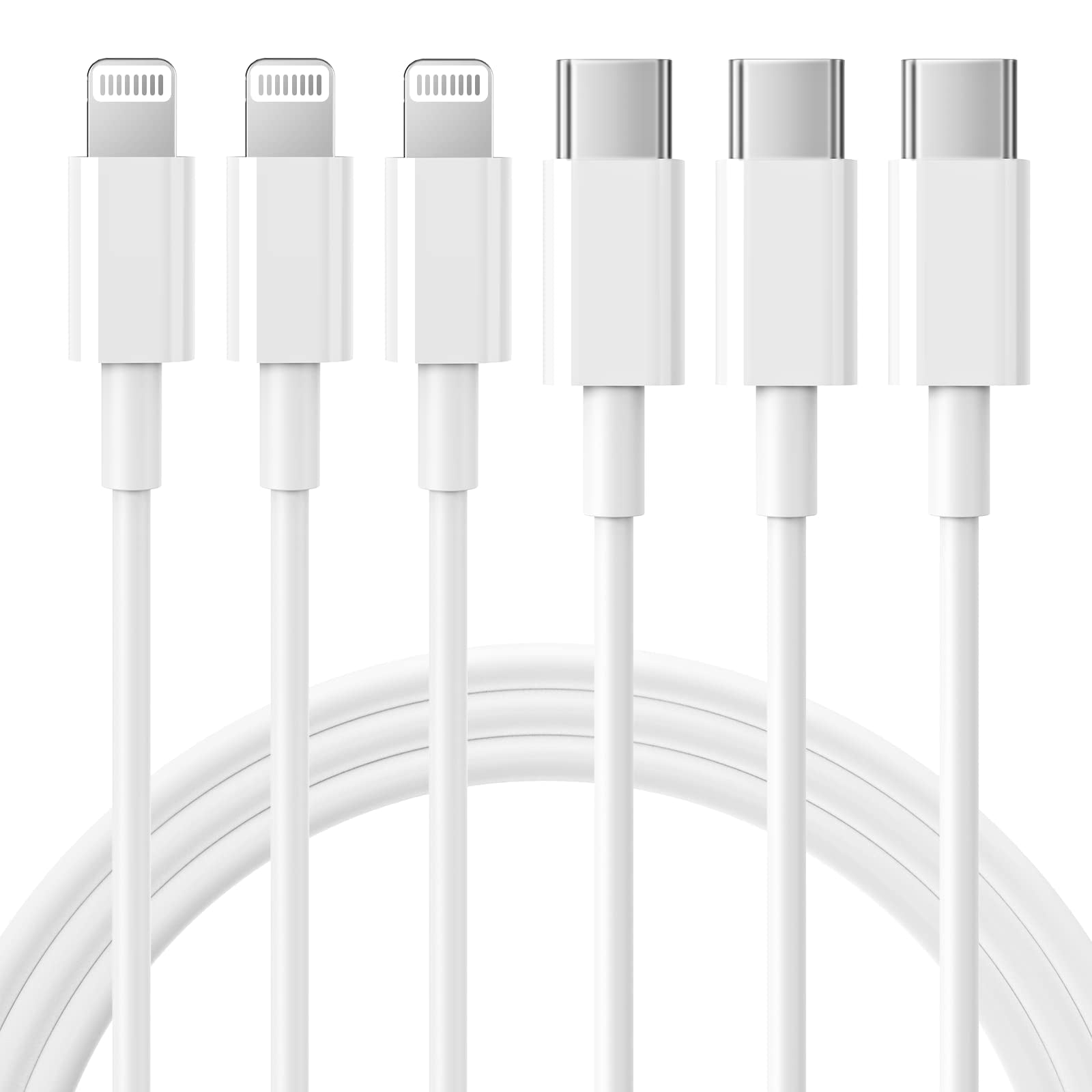 Cable Usb-c A Lightning Rctech, Paquete De 3 Unidades, 1,8 M, Para Iphone, Color Blanco