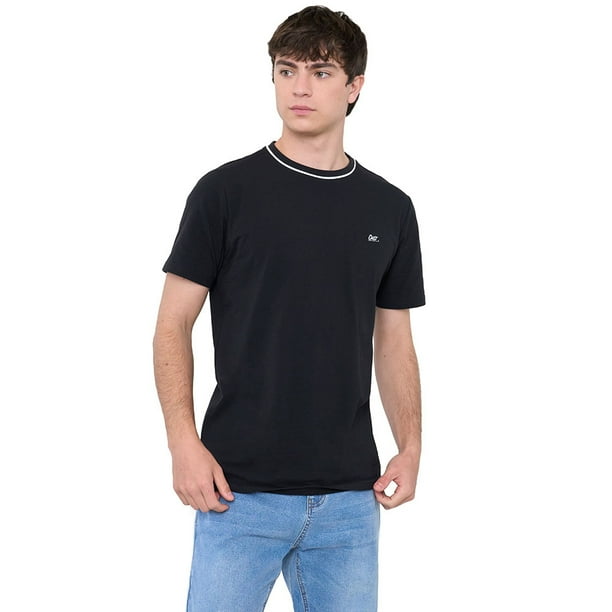 Polera Hombre Slim Detalle Cuello Negro Corona