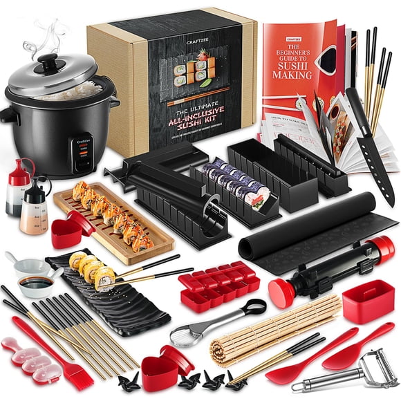 Kit para hacer sushi CraftZee con rodillo de bazuca y olla arrocera