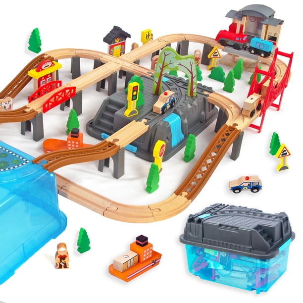 Juego De Trenes De Madera 100 Unidades Para Niños De 3 A 7 Años Con Rieles Y Accesorios