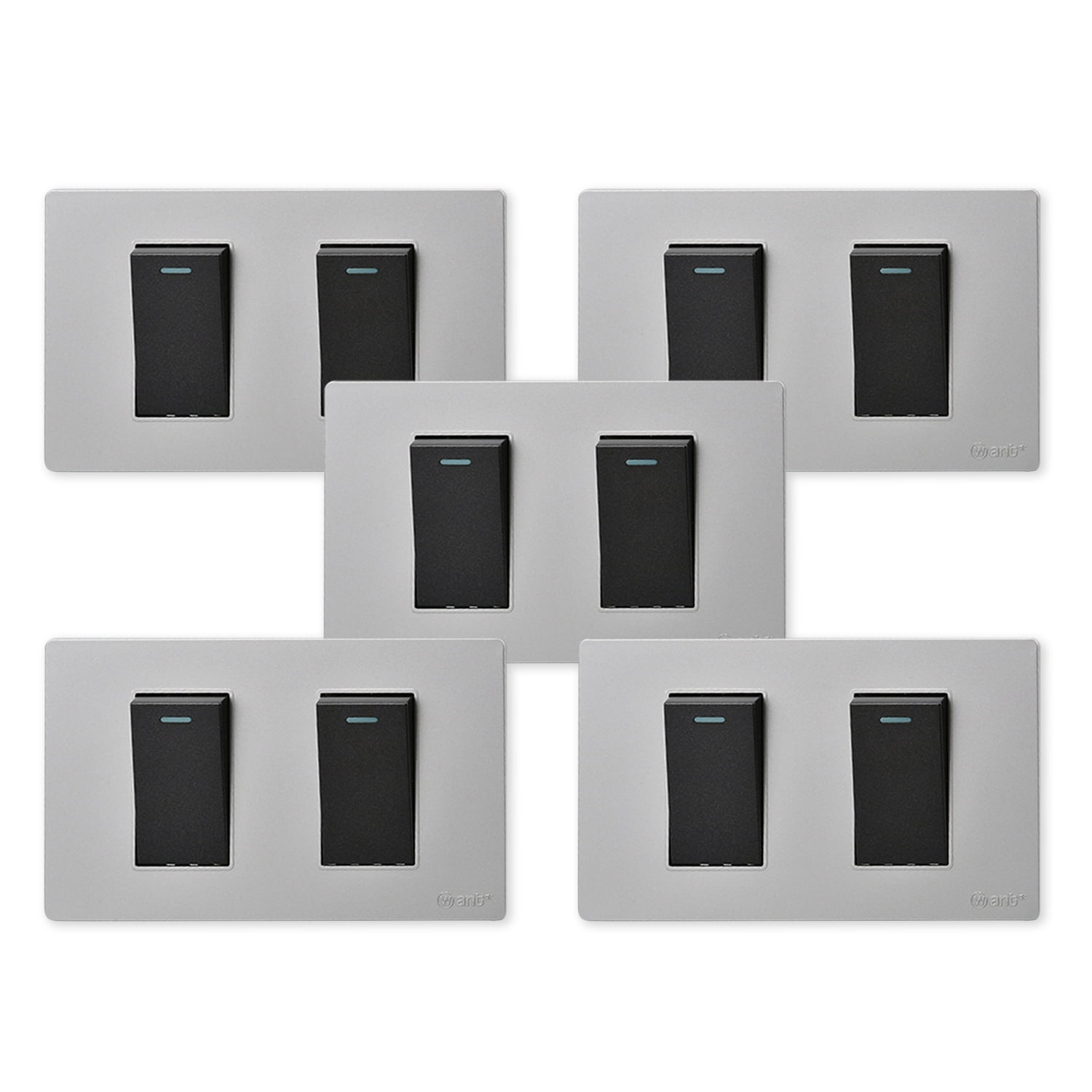 Want - Pack 5 Interruptores Doble Metálico 9/12 16a - Gris Negro