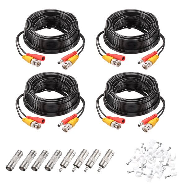 Cable de Video y Alimentación BNC, 10m/33ft Todo en Uno para Cámara de Seguridad, 4 Juegos Negro