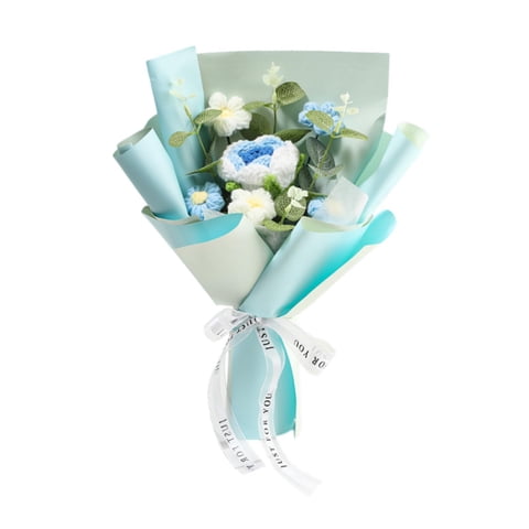 Bothyi - Ramo De Flores De Crochet Terminado, Regalo Para Mamá, Flores Artificiales Tejidas A Mano En Azul