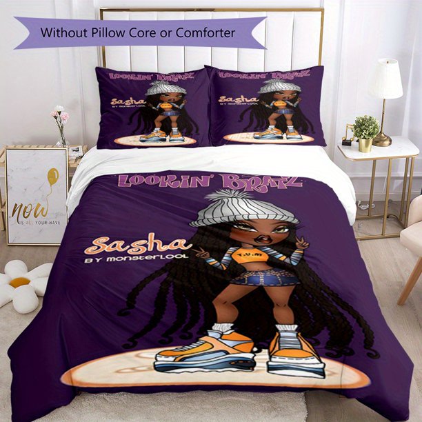 3pcs Bedding Set Duvet Cover Closure Includes 1 Duvet Cover & 2 Pillowcases for All Seasons Bedroom Decor, Home Dorm High-Definition Print Bratz A143