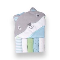 Salida De Baño Con 5 Toallitas Bebé Niño Celeste Pillin