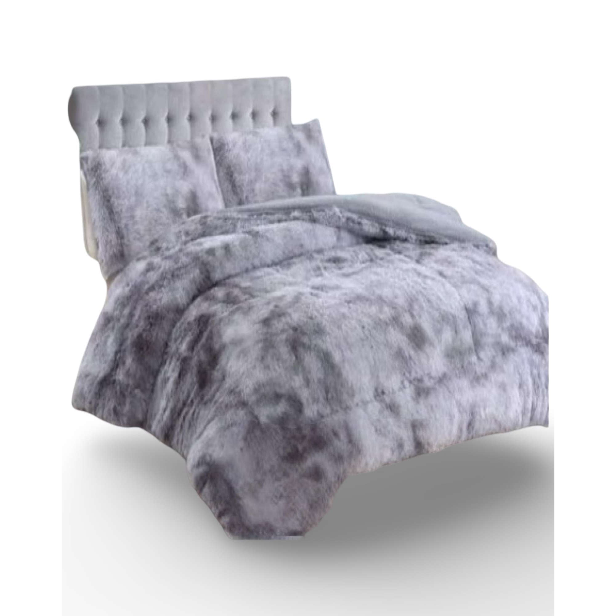 Gran Sol - Plumón Cubrecama Chiporro Peludo Grueso 2 Plazas Gris Jaspeado