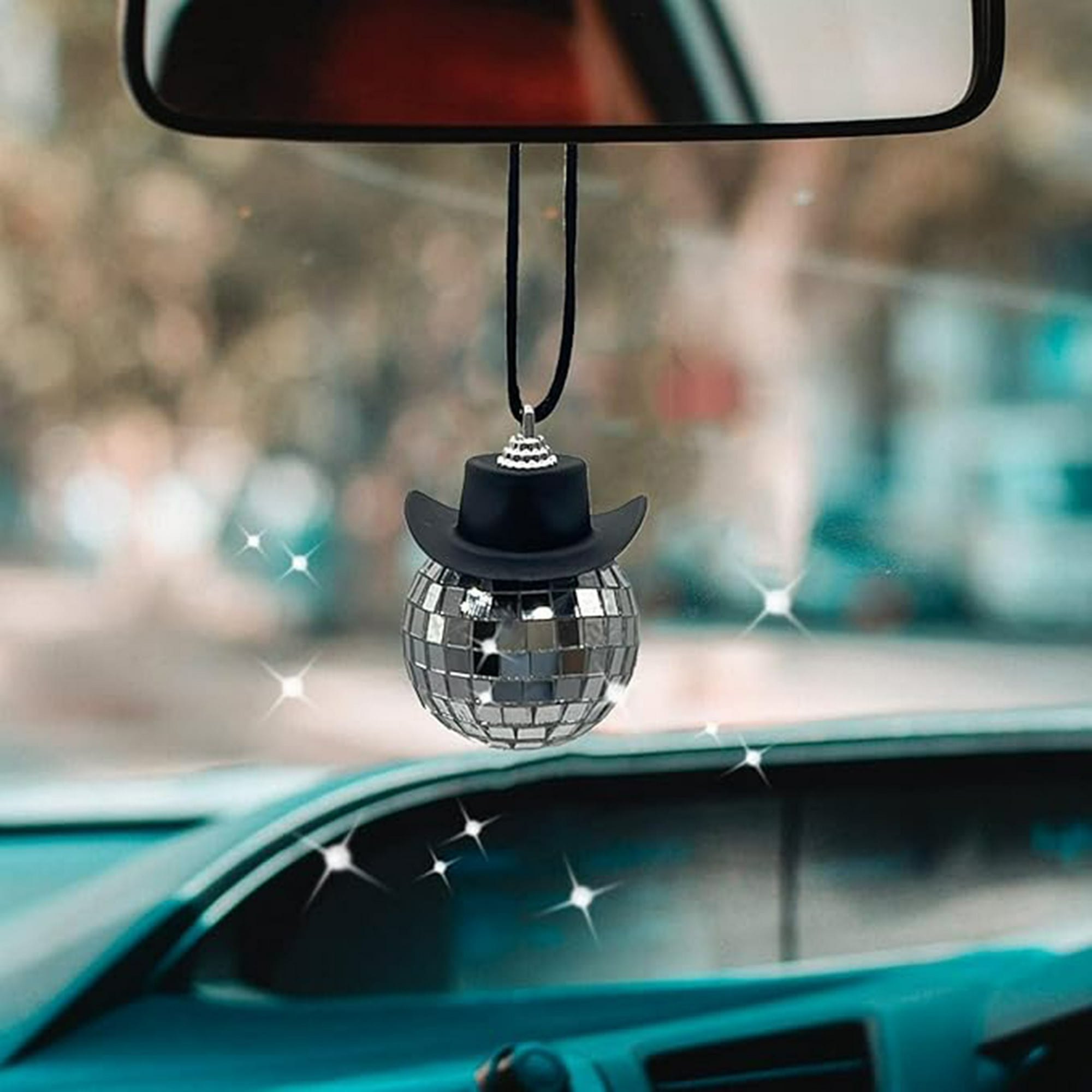 Veat00l - Colgante De Automóviles, Sombrero Vaquero Con Forma De Bola Redonda, Mini Bola De Discoteca, Interior De Automóviles, Accesorios De Interior, Árboles De Navidad Decorativos