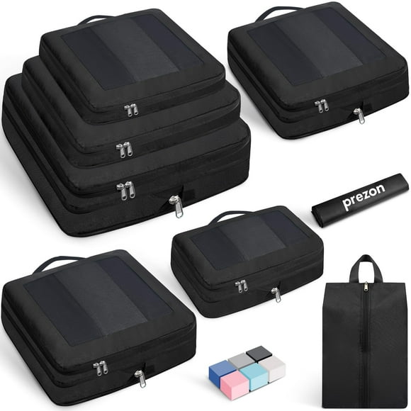Set Prezon 8 de cubos de embalaje de compresión para maletas, color negro
