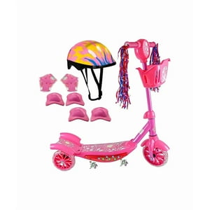 Genérico - Patinete De 3 Ruedas Para Niños Con Kit De Protección Para Casco Rosado