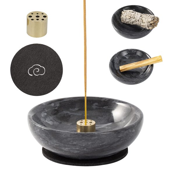Portaincienso Fasolahome de mármol negro 12 cm, 9 agujeros