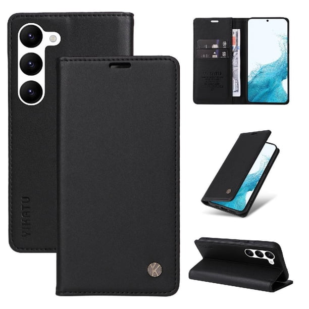 Funda Billetera de Cuero para Samsung Galaxy S23 con Tarjetero y Soporte - Tapa Magnética Negro