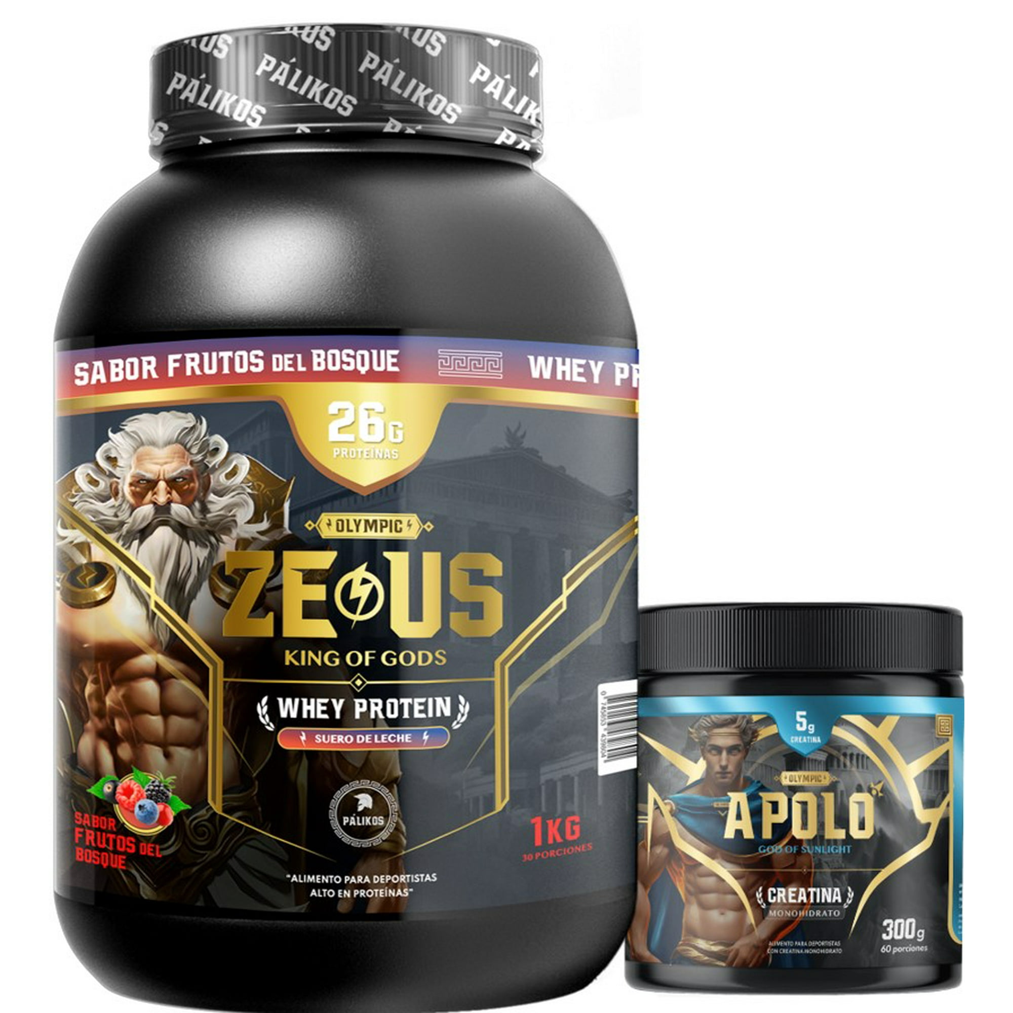 Pack Guerrero 1Kg (Proteína Zeus 1Kg Frutos Del Bosque) + Creatina Apolo 300 G