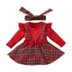 thumbnail image 1 of Vestido de Niña con Lazo y Diadema, Vestido de Fiesta a Cuadros, 1 of 5
