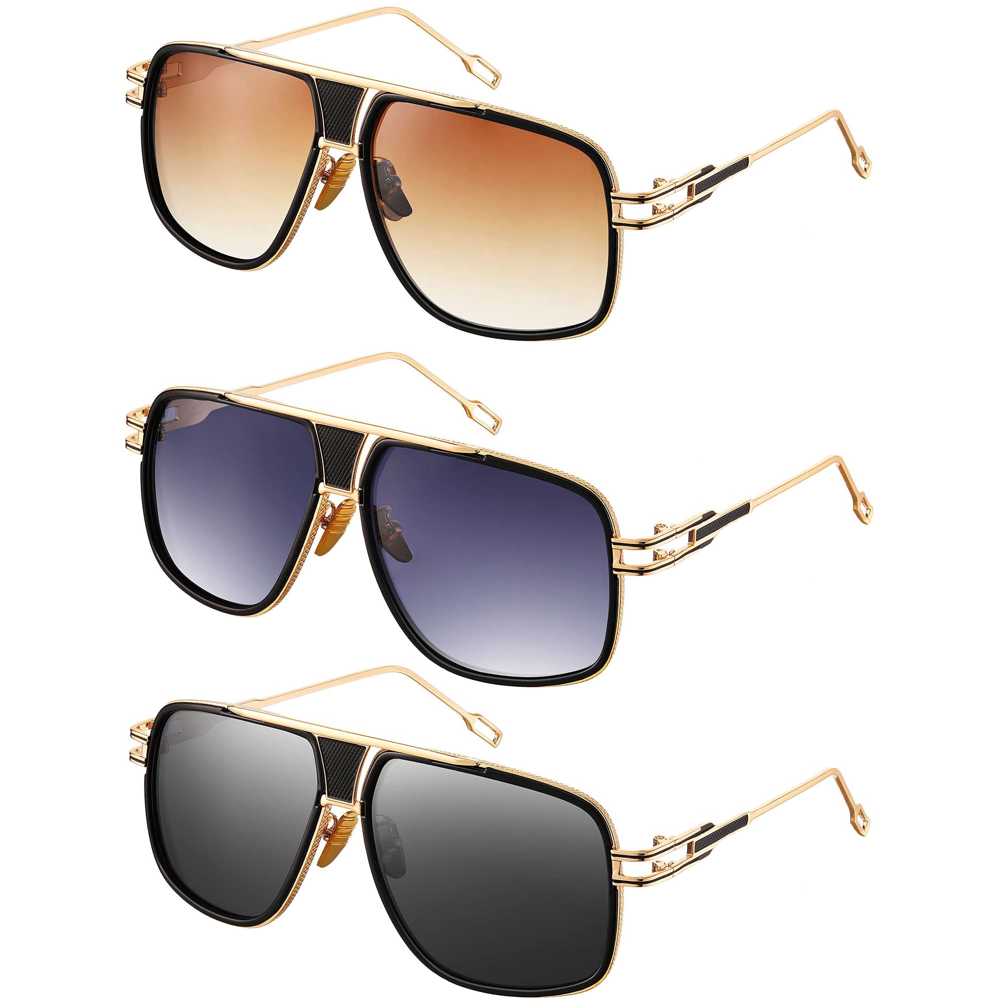 Gafas De Sol Frienda Retro Para Hombre De Gran Tamaño Con Montura Dorada, 3 Pares