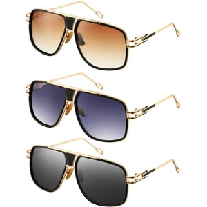 Gafas De Sol Frienda Retro Para Hombre De Gran Tamaño Con Montura Dorada, 3 Pares