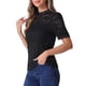 thumbnail image 4 of INSPIRE CHIC Top de Encaje Floral para Mujer Cuello Simulado Manga Corta Abullonada Blusa Elegante de Encaje M Negro, 4 of 6