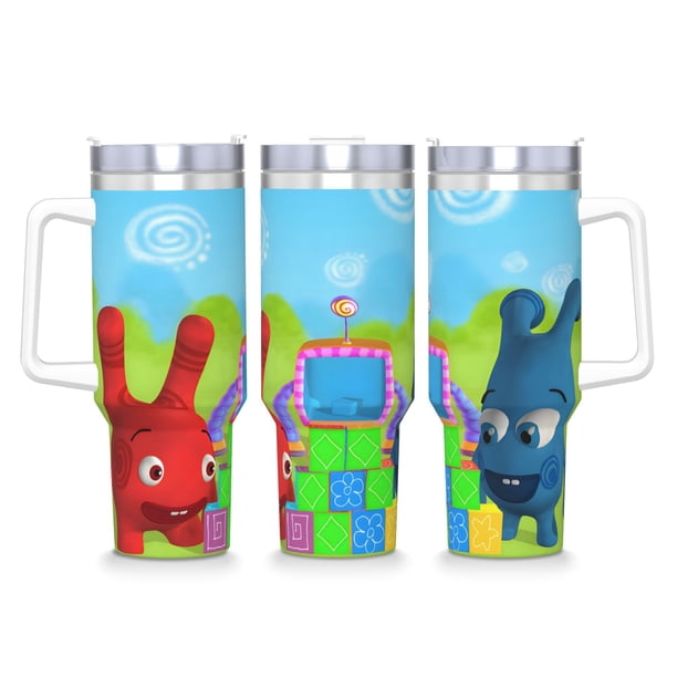 Popiz Baby TV Vaso aislado de acero inoxidable con asa, diseño temático, regalo para familia, amigos y fans; incluye pajita y encaja en el portavasos estándar, 40 oz