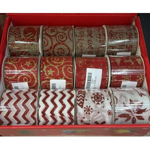 Wakeshome - Pack 12 Mallas Navidad Cinta Decorativa Dearbol 6,3Cm*2,7Mts Multicolor Geometrico