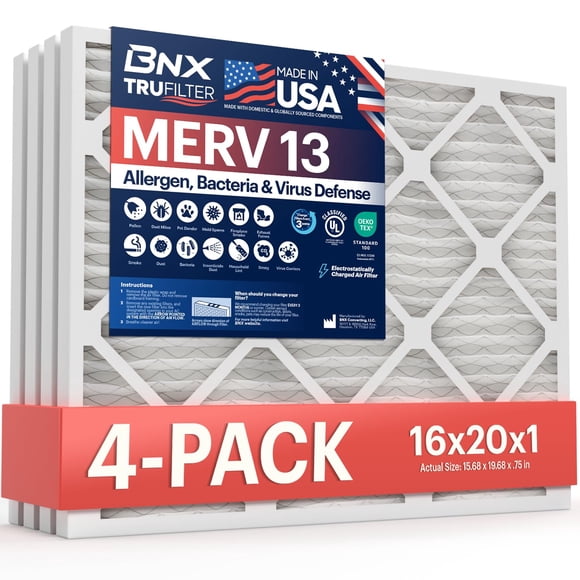 Filtro De Aire Trufilter 16x20x1 Merv 13 Para Horno Ac (paquete De 4)