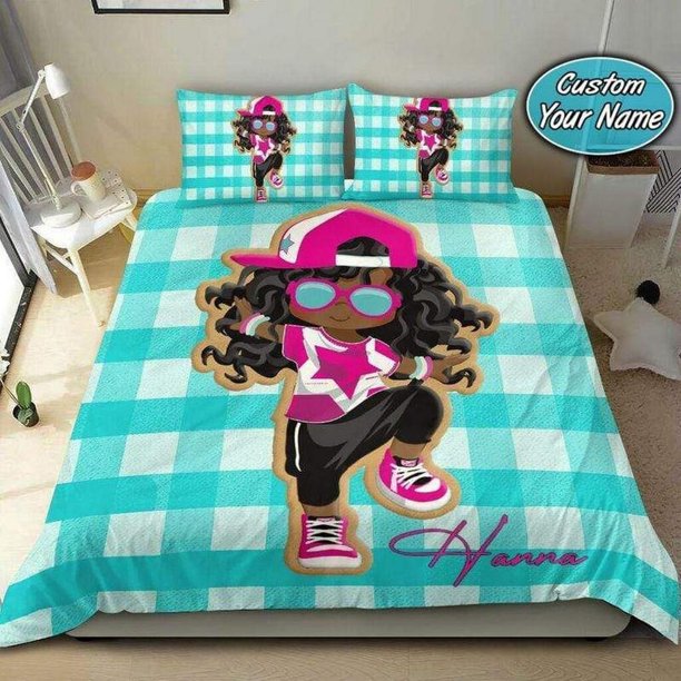 Hiphop Black Girl African Custom Name Quilt Duvet Cover Set Bedclothes3-Piece Bedding Set